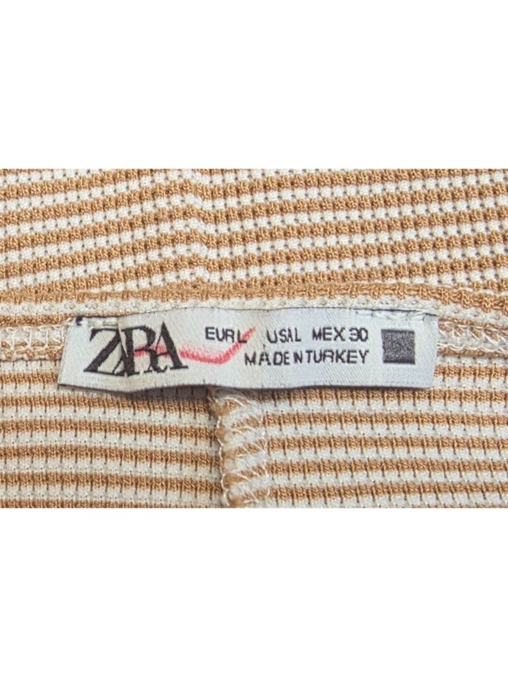 Women's - Zara Beige and White Striped Ribbed Knit Romper, Size Large - Picture 5 of 8